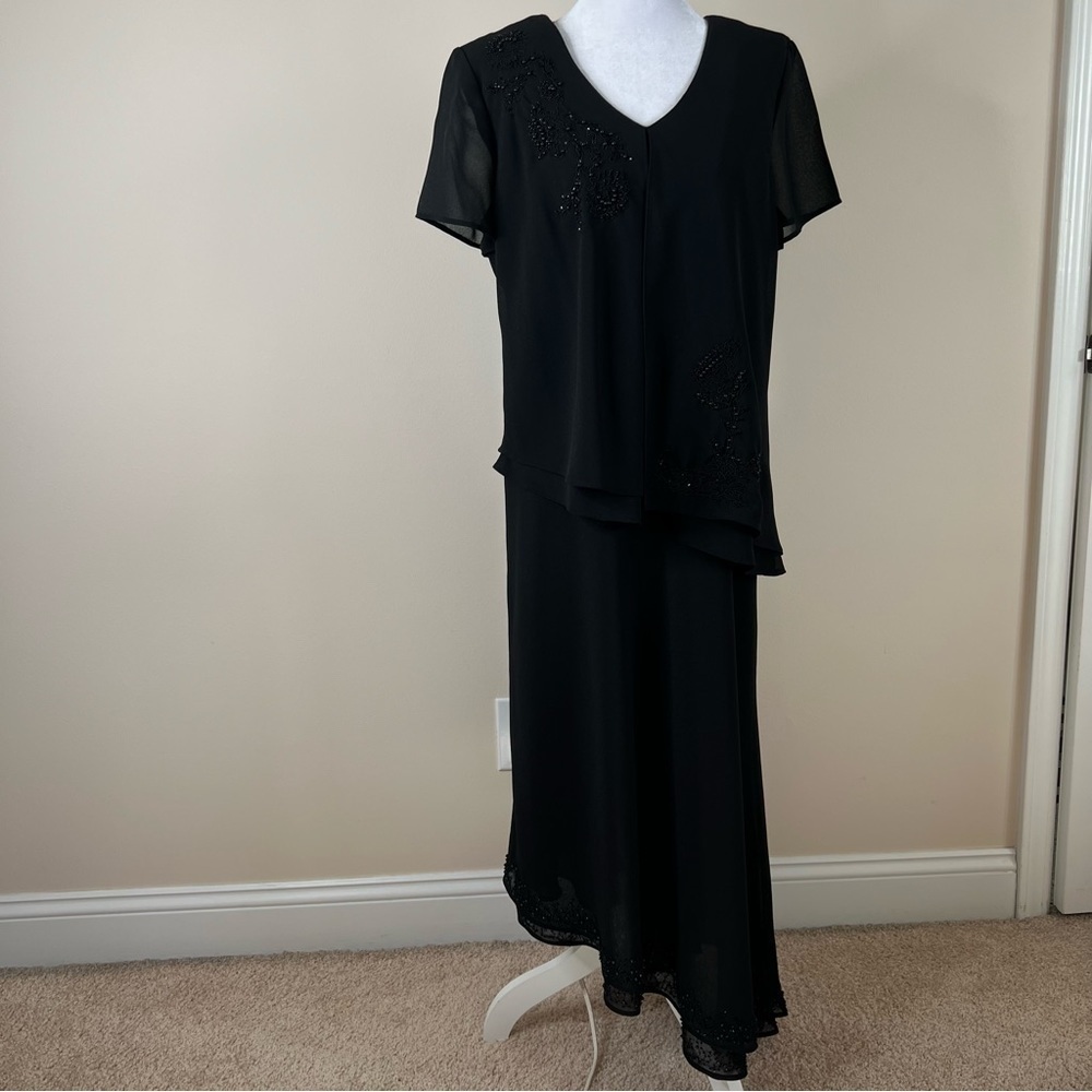 ! R&M Richards beaded long black dress